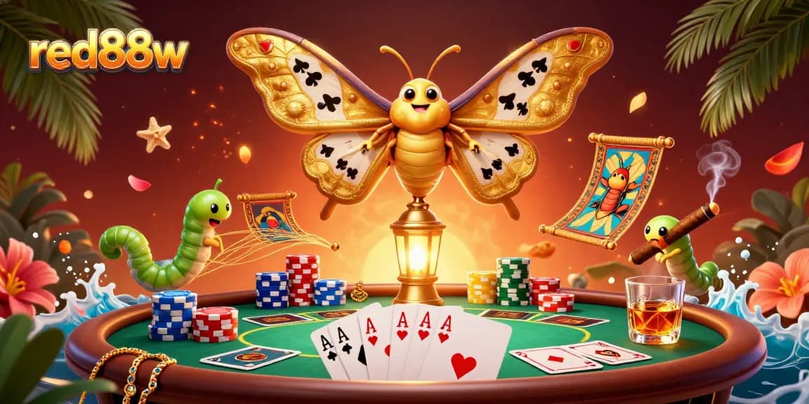 Experience thrilling gameplay with red88w featuring a vibrant 3D casino scene filled with poker elements and colorful details.