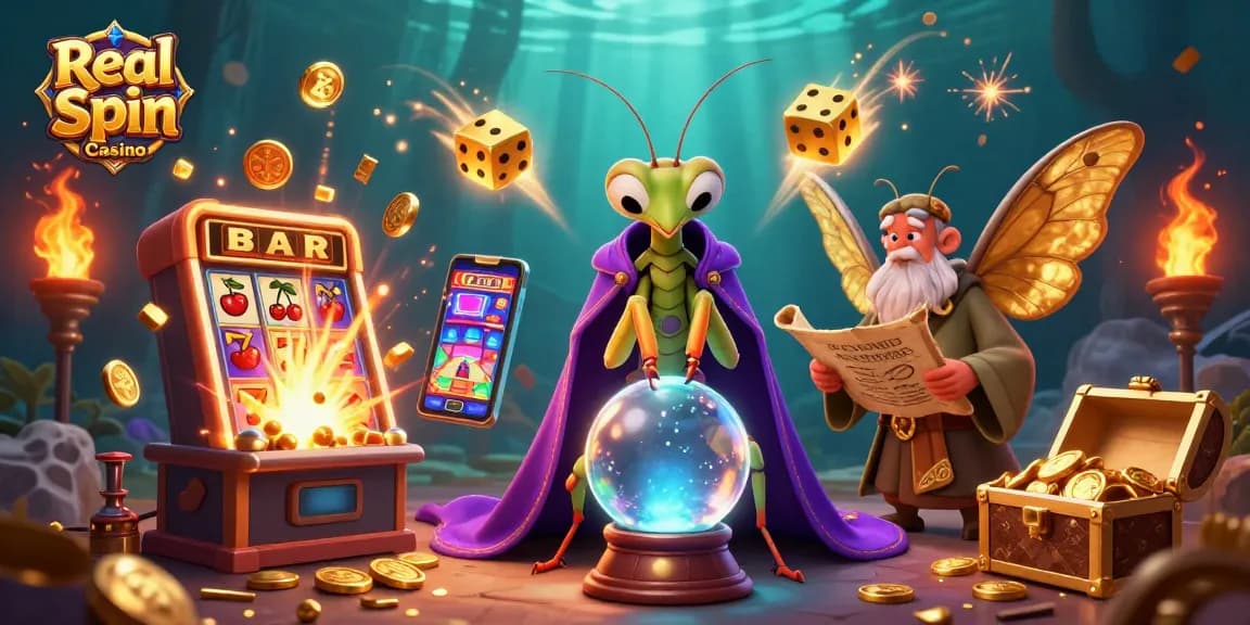 Engage with thrilling games at Real Spin Casino featuring vibrant slot machines and dynamic casino elements.
