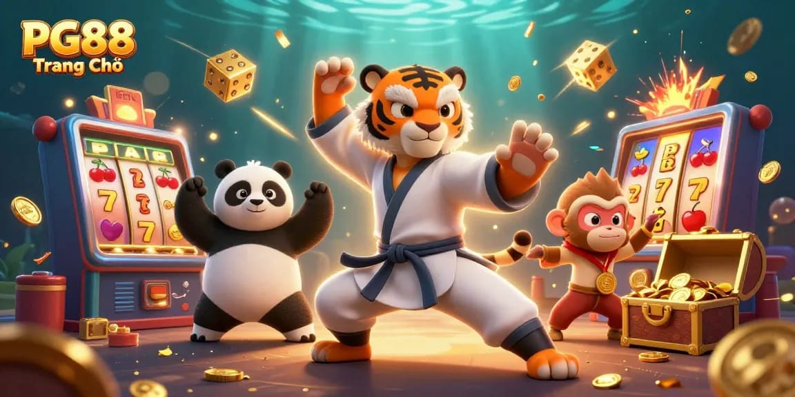 Play thrilling games at PG88 Trang Chủ with an energetic casino scene featuring lively characters.