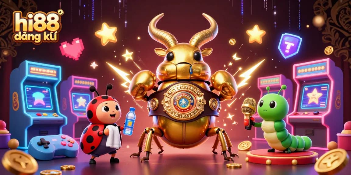 Join the excitement with hi88 đăng ký, showcasing a 3D cartoon scene of gaming and competition!