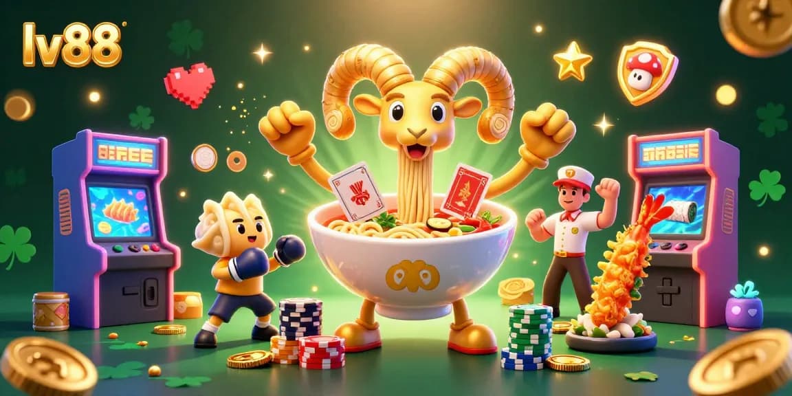 lv88 energizes gameplay with themed characters and gaming elements in a cartoon illustration.
