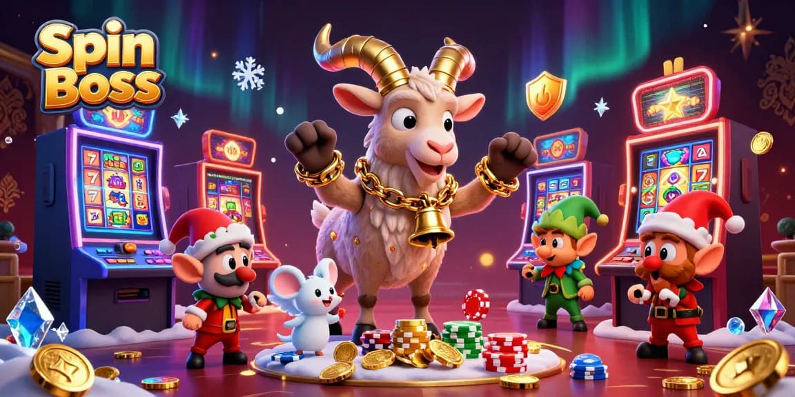 Spin Boss captivates players in a vibrant casino scene with 3D cartoon characters amidst slot machines.