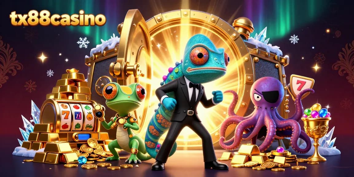 Spin and win big with tx88casino in an extravagant 3D casino scene featuring playful characters!