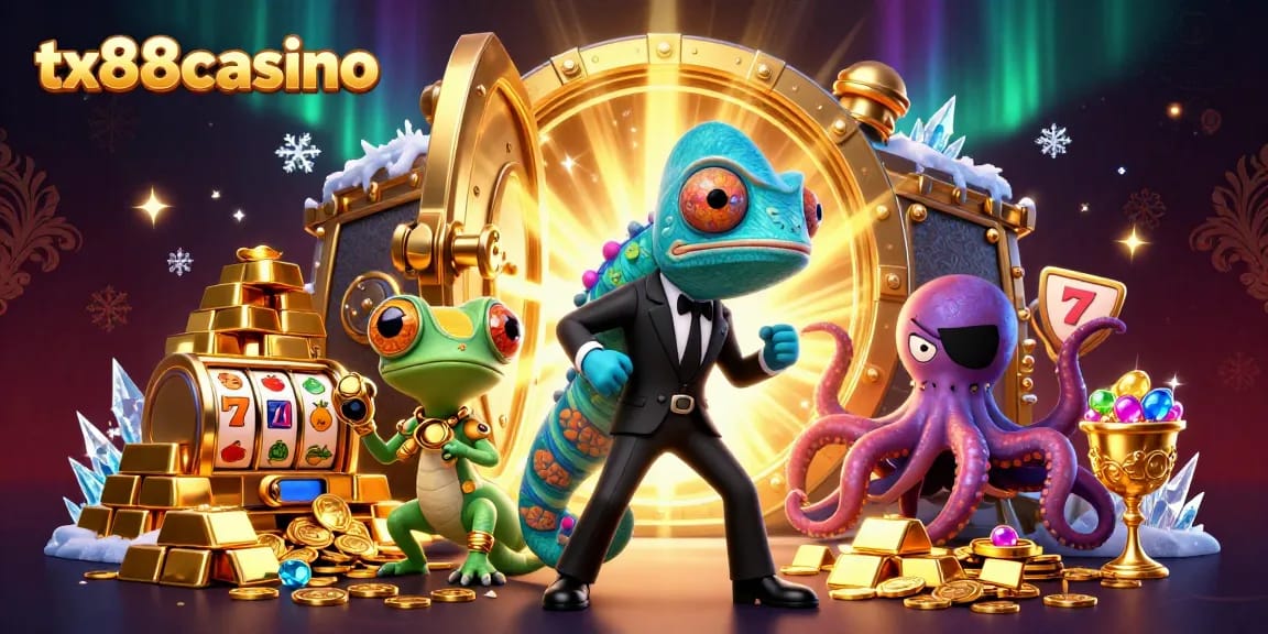 Spin and win big with tx88casino in an extravagant 3D casino scene featuring playful characters!