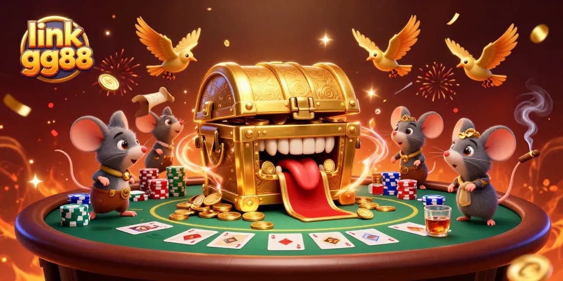 Spin the reels at link gg88 to uncover wealth, with golden treasures, poker elements, and festive visuals.