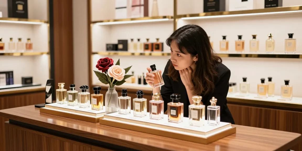 Verken Lattafa parfum in een luxe parfumerie met elegante flessen en uitnodigende sfeer.