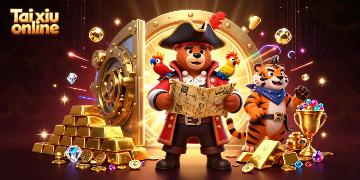 Experience thrilling Tai xiu online gameplay with vibrant characters amidst treasure and excitement.