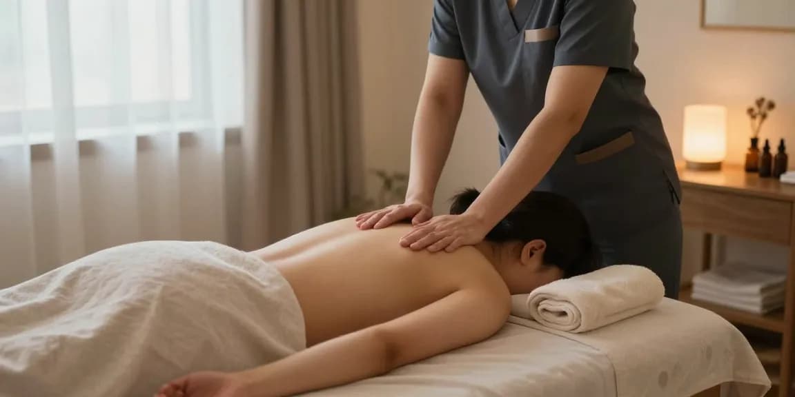 Enjoying a relaxing 화곡동출장마사지 at home with a professional therapist.