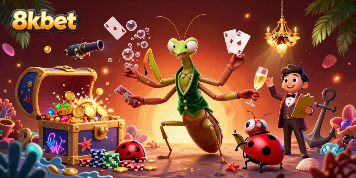 Experience thrilling action at 8xbet with a vibrant casino scene filled with playful characters.
