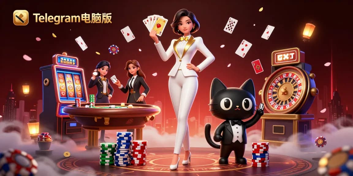 与Telegram电脑版一起参与刺激的游戏体验,周围环绕着生动的赌场元素和时尚女性。