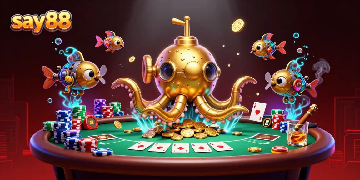 Say 88 invites players to win big at the vibrant online casino filled with golden coins and poker elements.