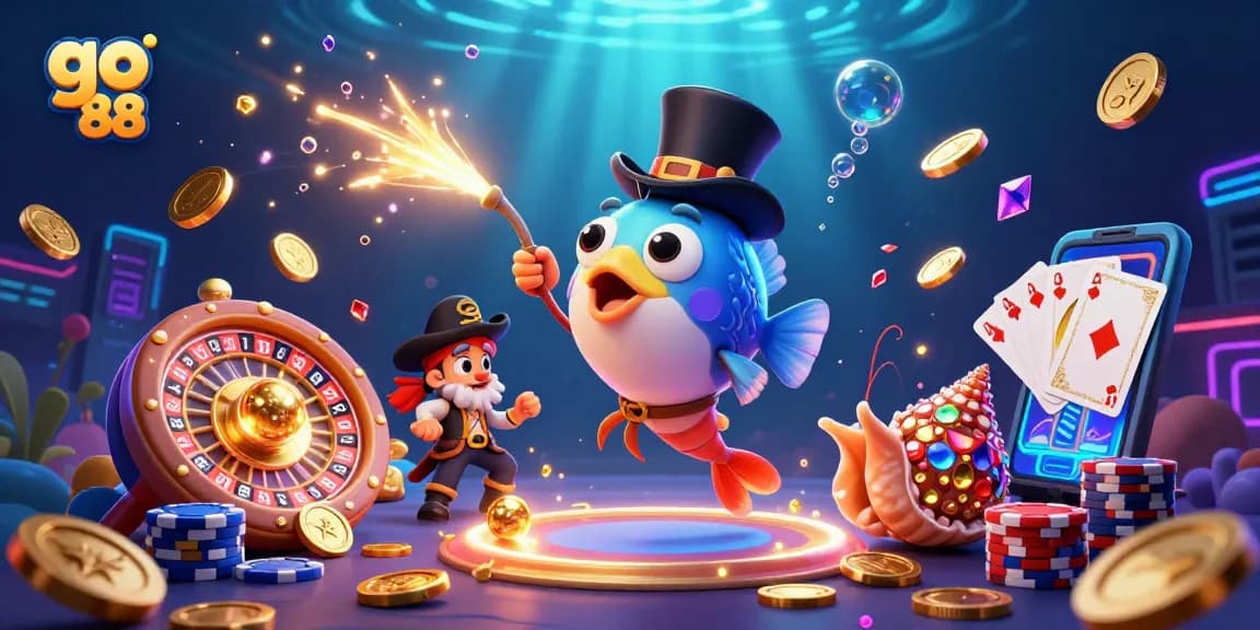 Engage with Go 88 as animated deep-sea characters attract winnings in a vibrant underwater casino.