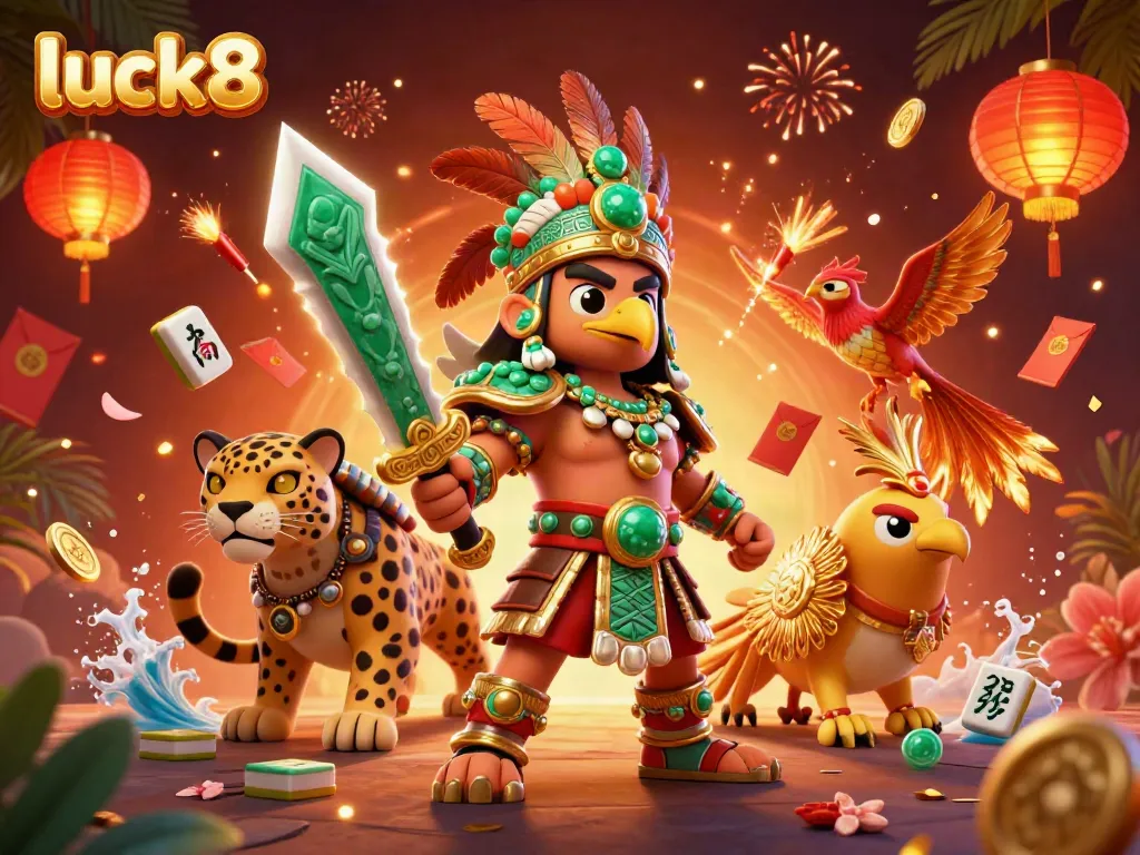 Experience the vibrant thrill of luck8 with 3D Aztec warriors and dynamic casino elements.