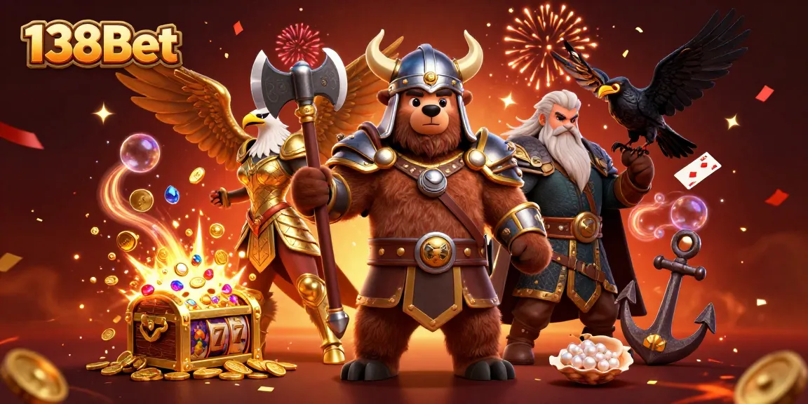 Experience the excitement of slot gaming with 138Bet in a vivid 3D scene featuring dynamic characters and game elements.
