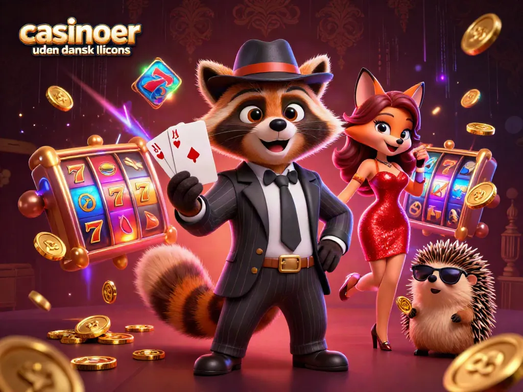 Win big with casinoer uden dansk licens in an engaging scene featuring a suave raccoon, fox, and hedgehog!