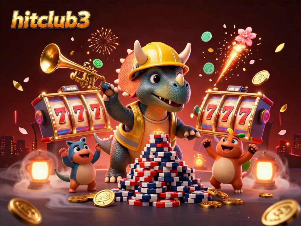 Celebrate big wins with hitclub3 in this vibrant, detailed casino illustration featuring dynamic gaming elements.