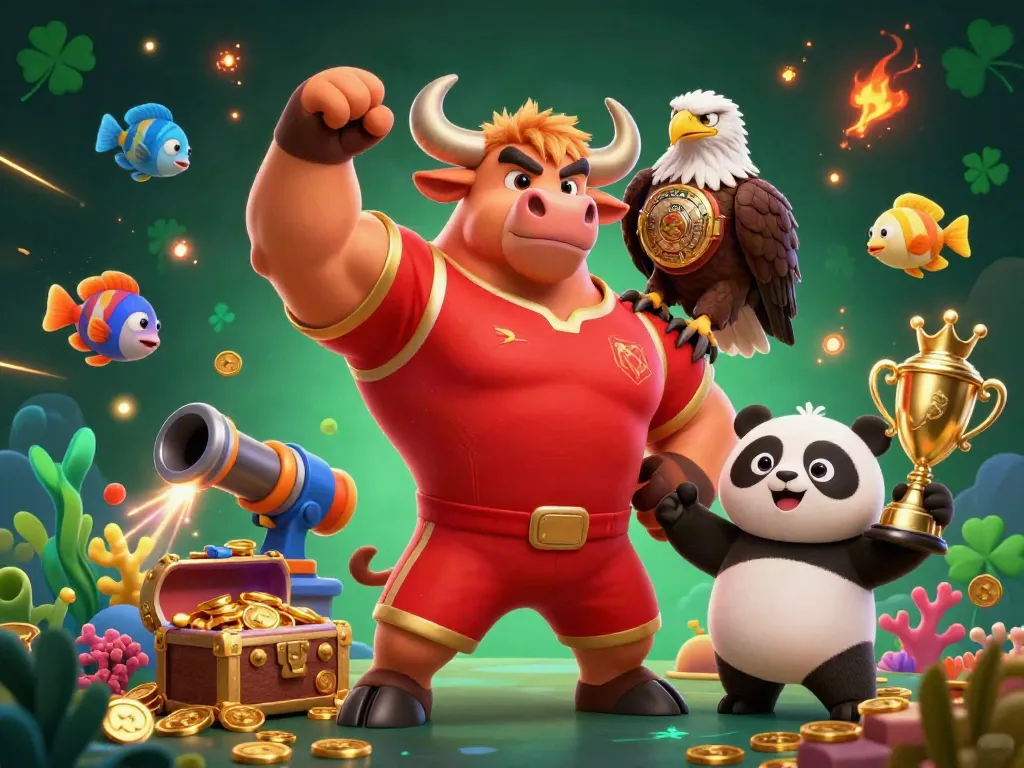 Experience the action of 88vbet bắn cá with a muscular bull and fun characters in an underwater casino setting.