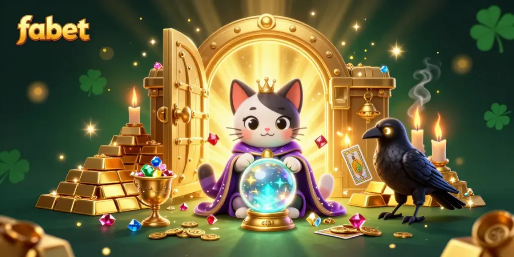 Experience magical winnings at fabet with a vibrant scene featuring mystical characters and treasure.