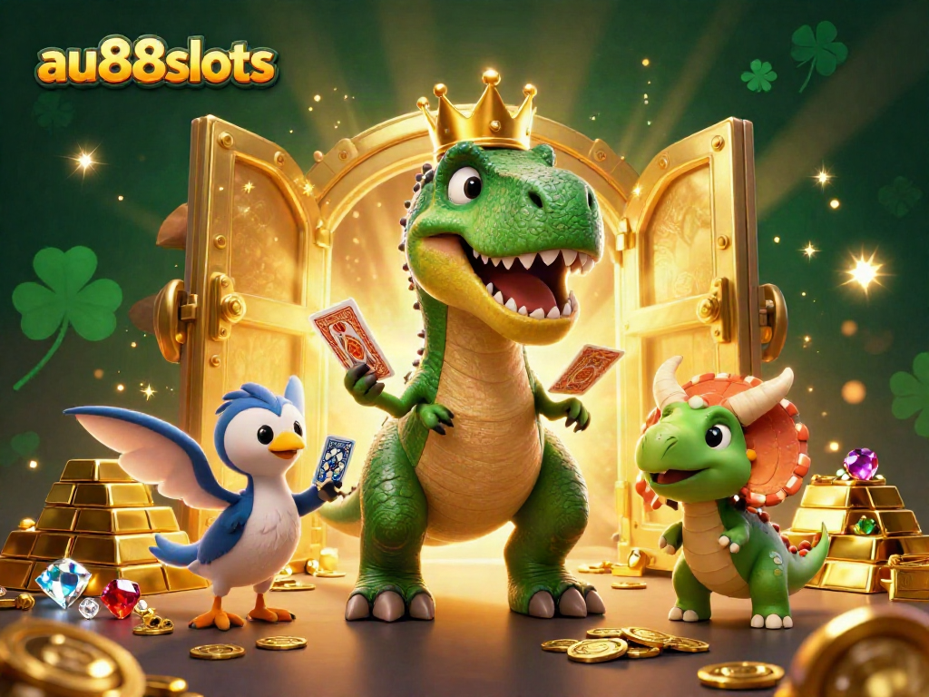 Experience gaming thrills with au88slots featuring a T-Rex Shuffle, Pterodactyl assist, and Triceratops stacking chips.