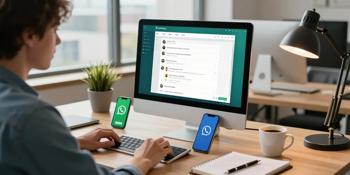 Engaging with WhatsApp電腦版 in a modern workspace setting, featuring user interface and productivity elements.
