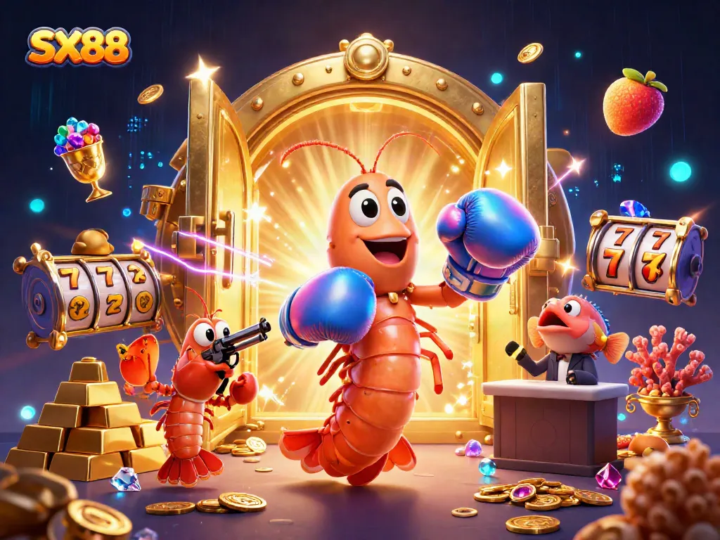 SX88 showcases a dynamic casino scene with bold characters and vivid treasures, inviting players to immerse in the adventure.