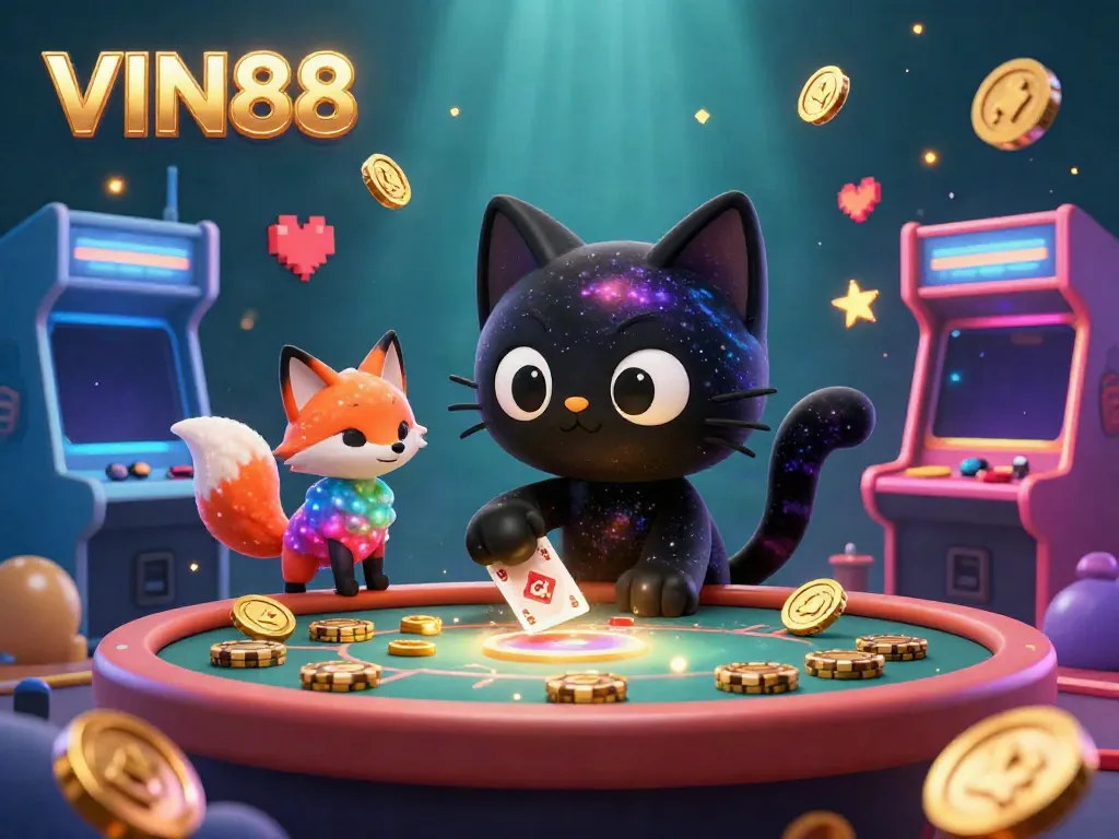 Engage with the galaxy-themed VIN88 casino, where the black hole cat attracts chips and cards!