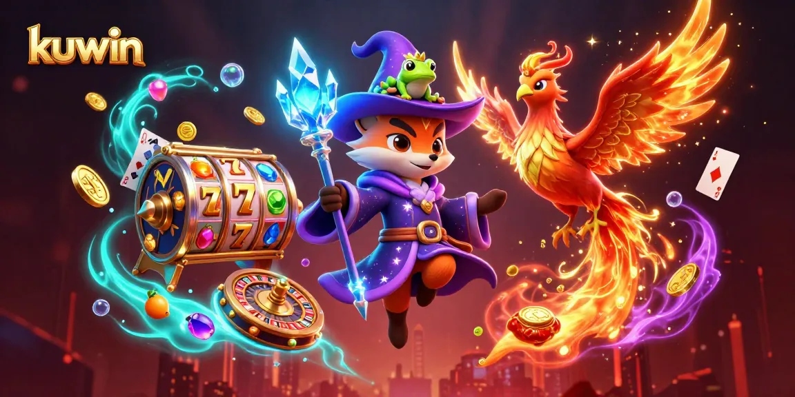 Kuwin offers an exciting casino experience with slot reels and mystical characters in action.