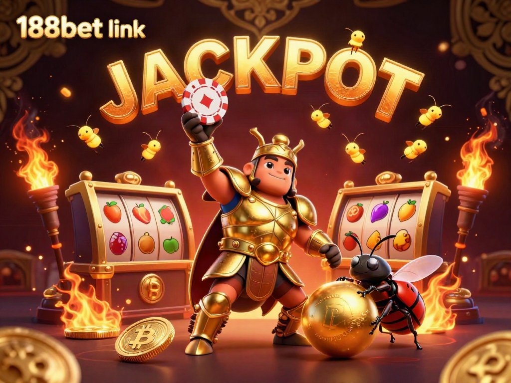 Catch the excitement with 188bet link as animated beetles celebrate a big win with vibrant casino elements.