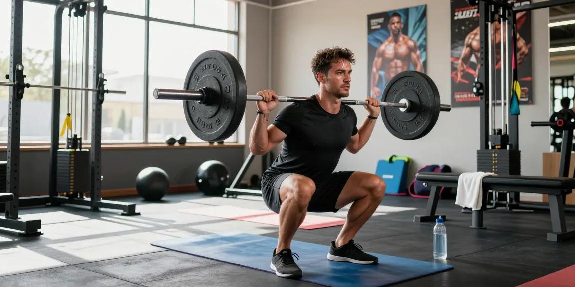 Prime Pharma Steroiden Winkel: Toewijding en kracht in de sportschool met een bodybuilder die squats uitvoert.