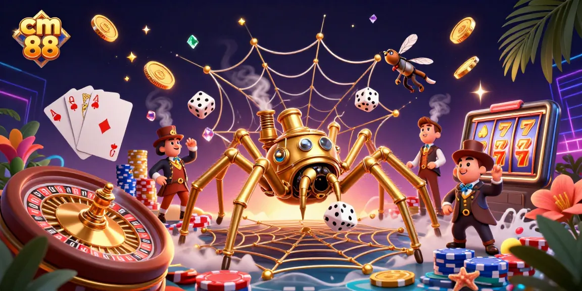 Catch exciting moments with cm 88 casino experience featuring a steampunk spider and vibrant game elements.