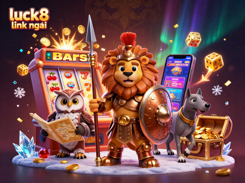 Experience the thrill of luck8 link mới with a vibrant 3D casino scene filled with symbolic game elements.