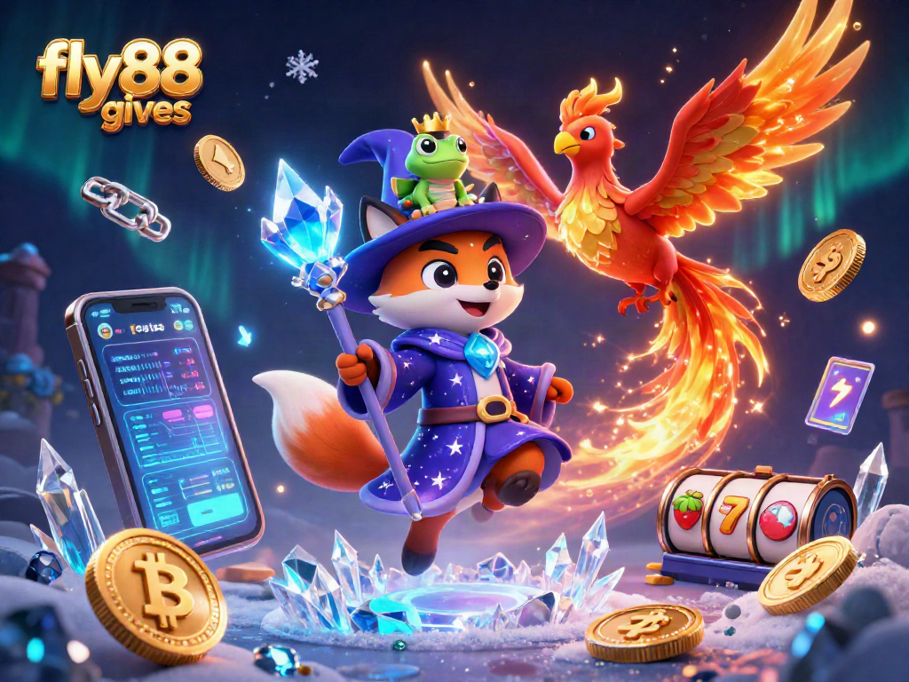 Experience thrilling action with fly88 gives in this vivid 3D illustration showcasing casino gaming elements.