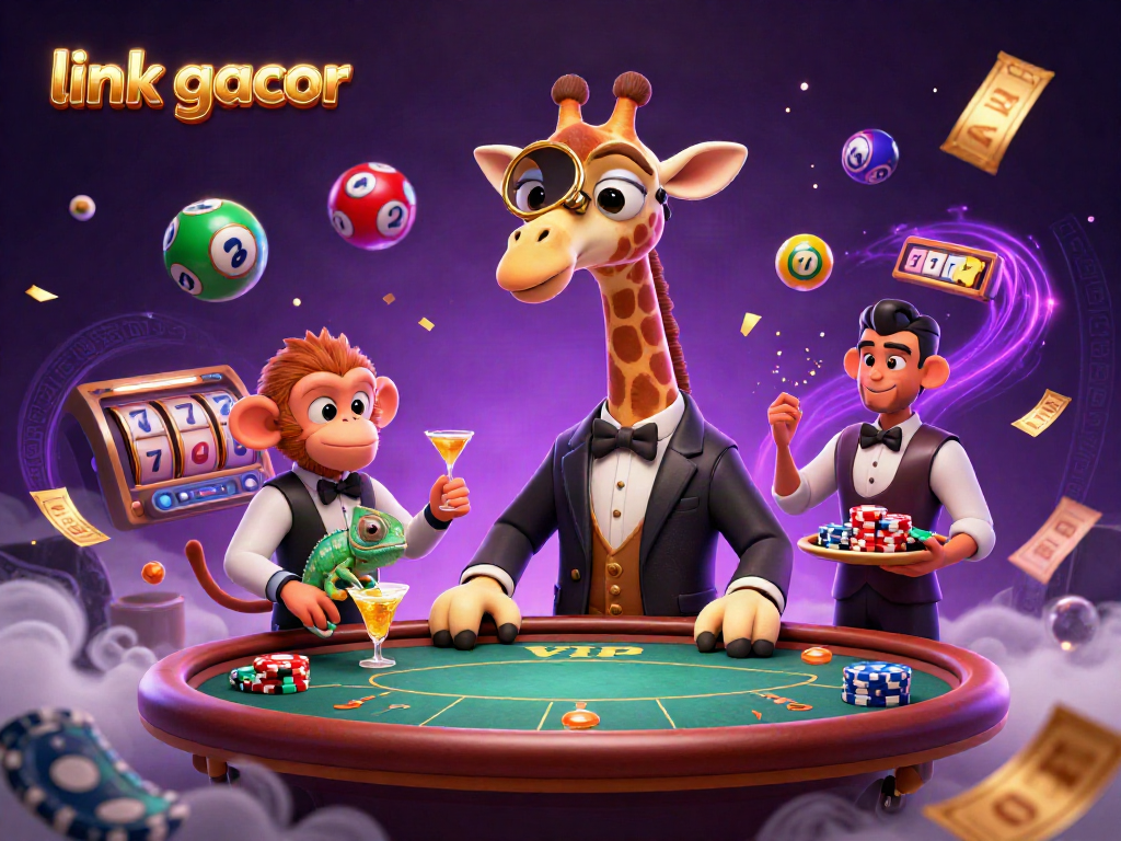 Experience the excitement with link gacor as a high-roller giraffe and friends enjoy vibrant casino games.