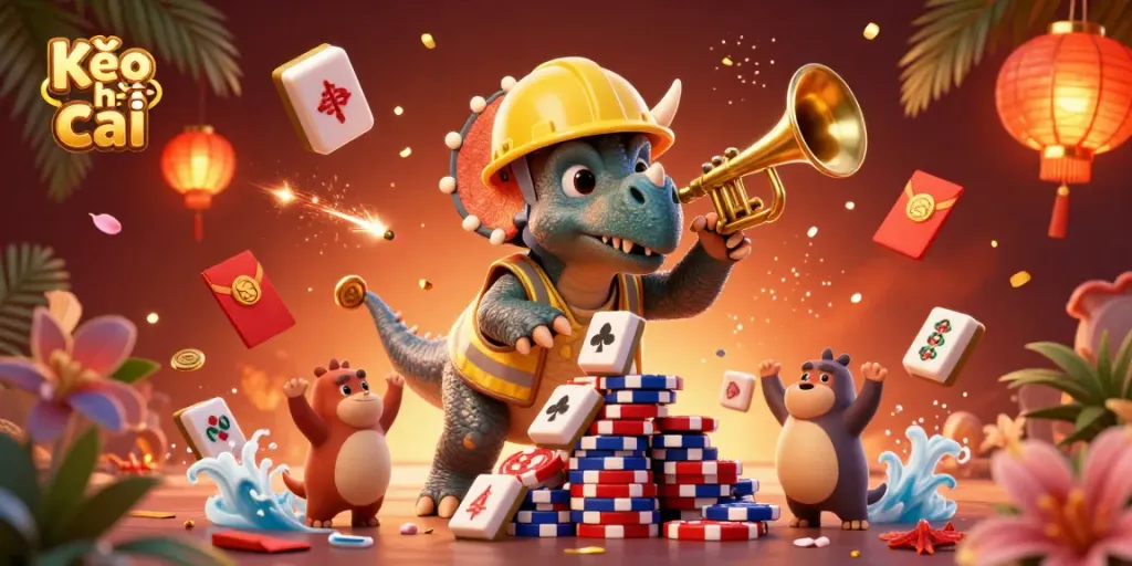 Engage with Kèo nhà cái in a vibrant 3D scene celebrating casino excitement with dynamic gaming elements.