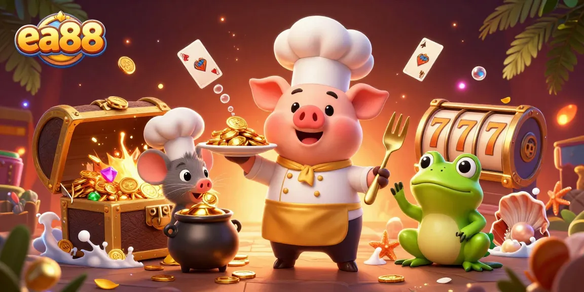 Experience the thrill of winning at ea88 with gourmet gold coins in a festive casino scene.