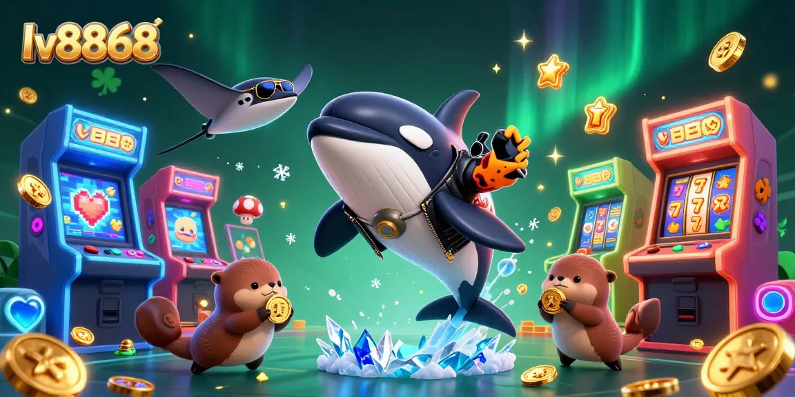 Experience vibrant gaming action with lv8868 as sea otters and an orca celebrate wins with golden coins.