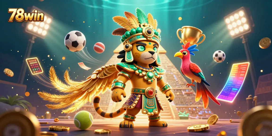 Experience the thrilling world of 78win with dynamic sports elements and captivating casino characters.