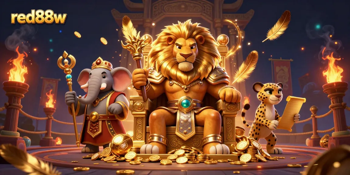 Engage in thrilling gameplay at red88w with a fierce lion king and exciting casino elements.