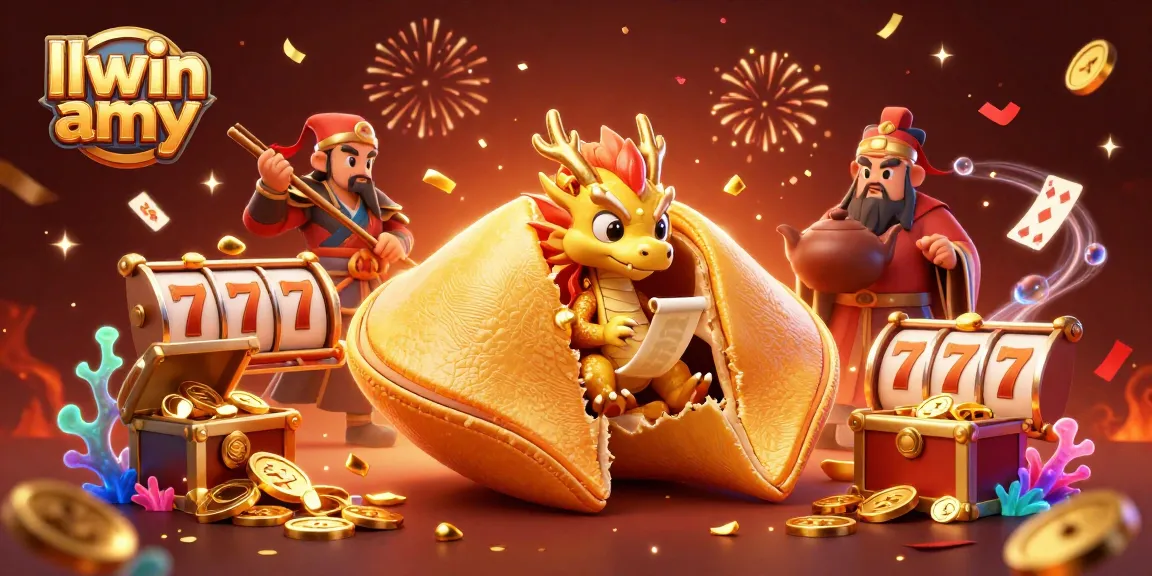 Experience gaming excitement with llwin army's vibrant casino scene featuring fortune cookie and dragons.