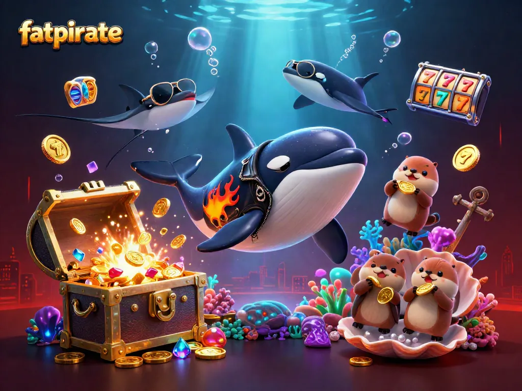 Spin the reels with fatpirate, a dynamic scene showcasing ocean-themed casino elements and energetic characters.