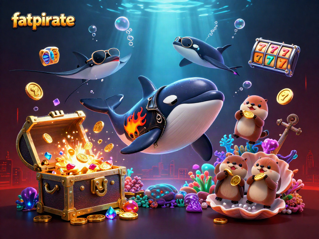 Spin the reels with fatpirate, a dynamic scene showcasing ocean-themed casino elements and energetic characters.