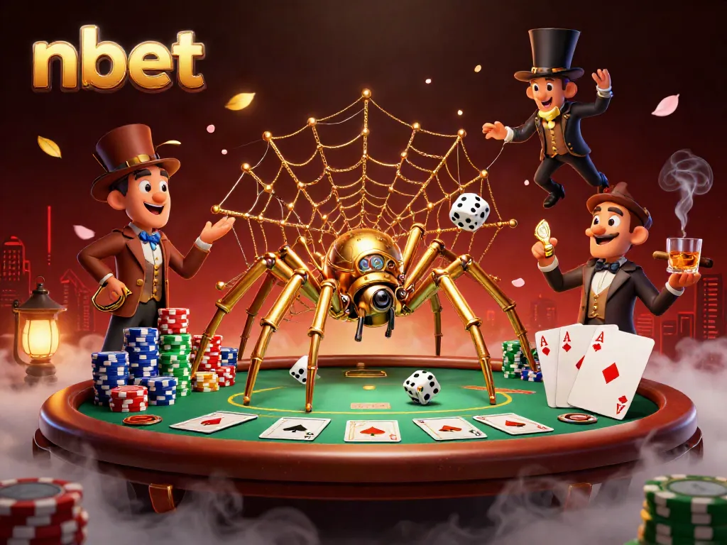 Experience the thrill of nbet gaming with a steampunk spider capturing dice in a magical casino setting.