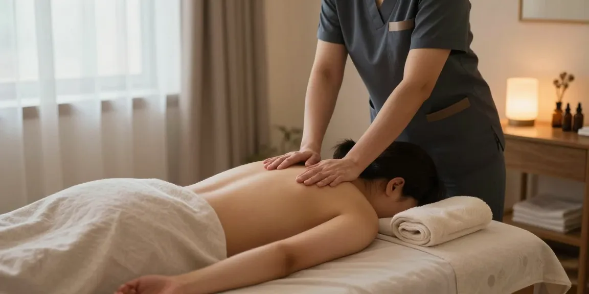 Enjoying a relaxing 화곡동출장마사지 at home with a professional therapist.