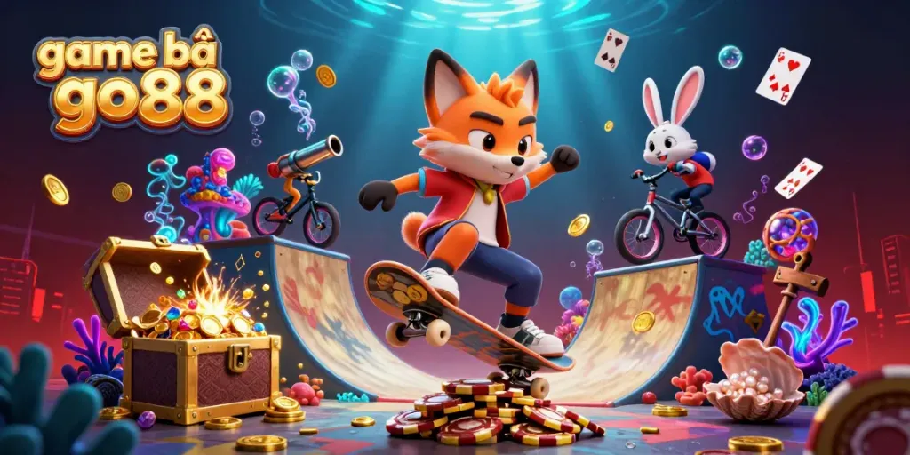 Experience the thrill of game bài go88 with dynamic characters and vibrant casino elements in a richly detailed scene.