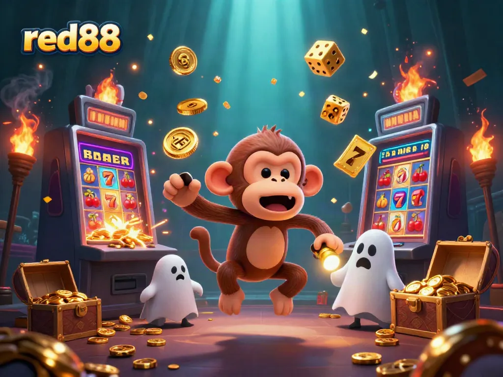 Experience jackpot excitement with red88 in a vibrant haunted casino scene