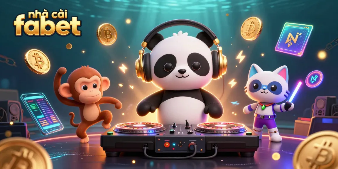 Engage with nhà cái fabet in an ultra-detailed 3D casino scene featuring vibrant characters and crypto elements.