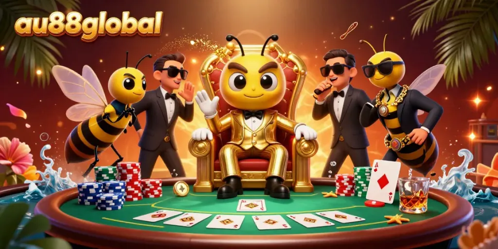 Engage in thrilling poker action at au88global with a bumblebee mob boss overseeing the game.