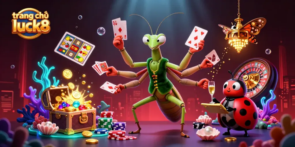 Experience the vibrant gaming scene at trang chủ luck8 with dynamic characters, slot elements, and a rich casino atmosphere.