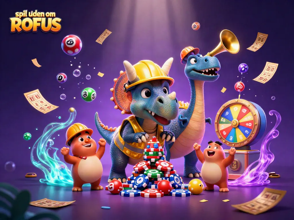 Join thrilling moments with spil uden om ROFUS showcasing a vibrant casino scene bursting with action and excitement.