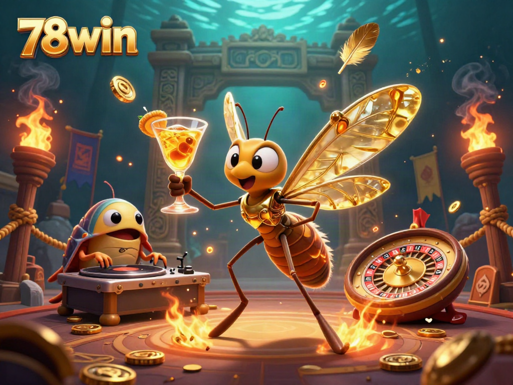 Engaging casino illustration featuring 78win mascot and vibrant game elements, showcasing excitement and winning potential.